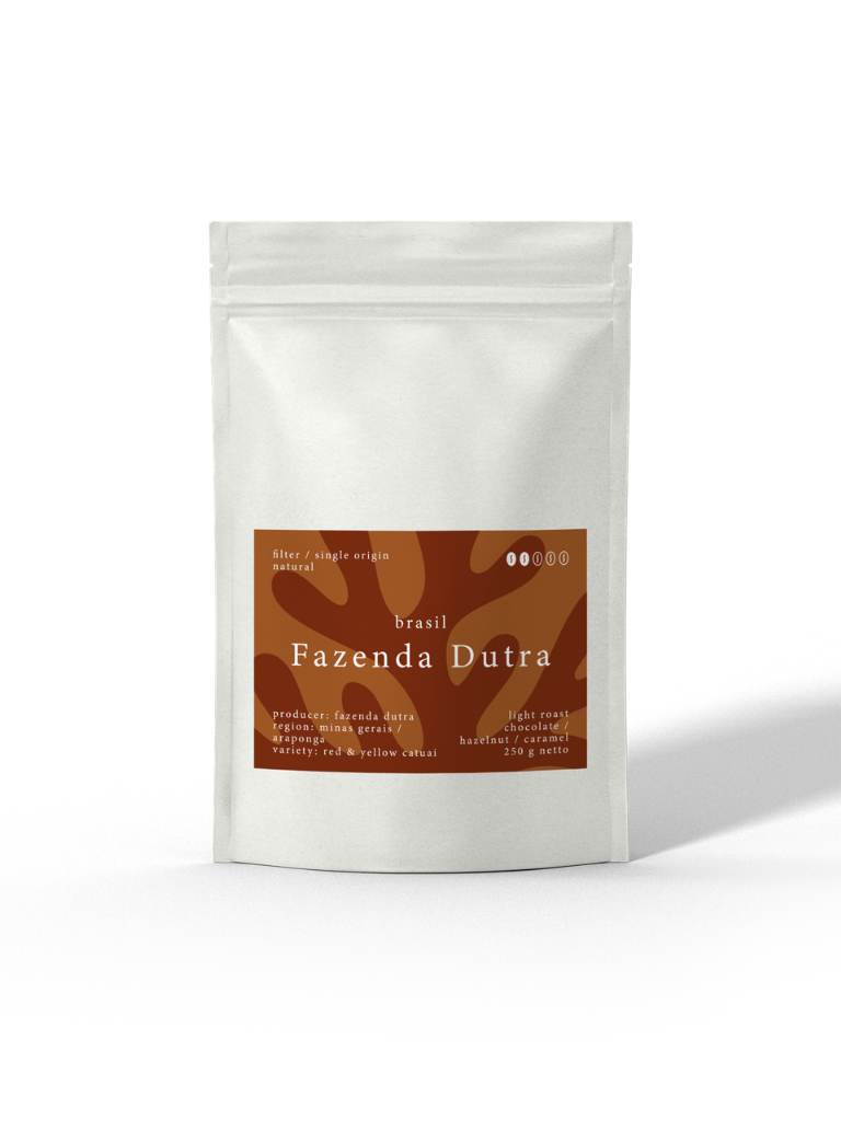 El Coral - Fazenda Dutra, Spezialitätenkaffee aus Brasilien von der Caligo Kaffeerösterei Ahrensburg in einer weißen Tüte