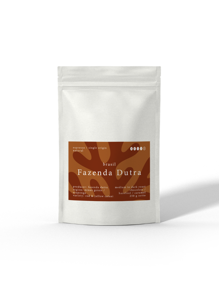 El Coral - Facenda Dutra, Spezialitätenkaffee , Espresso aus Brasilien von der Caligo Kaffeerösterei Ahrensburg in einer weißen Tüte