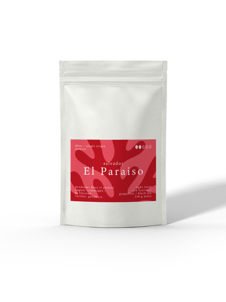El Coral - El Paraiso, Spezialitätenkaffee aus El Salvador von der Caligo Kaffeerösterei Ahrensburg in einer weißen Tüte
