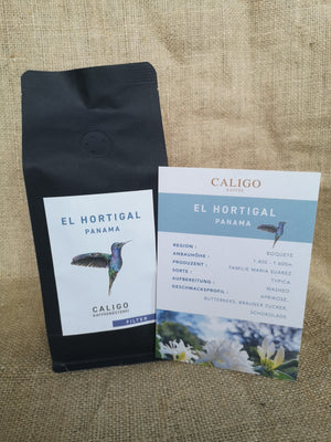 Filterkaffee aus Panama, El Hortigal, Projektkaffee mit Infokarte über den Kaffee